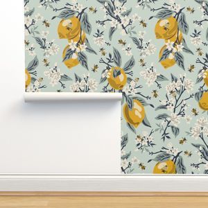 Bees And Lemons - Jumbo - Mint | Spoonflower