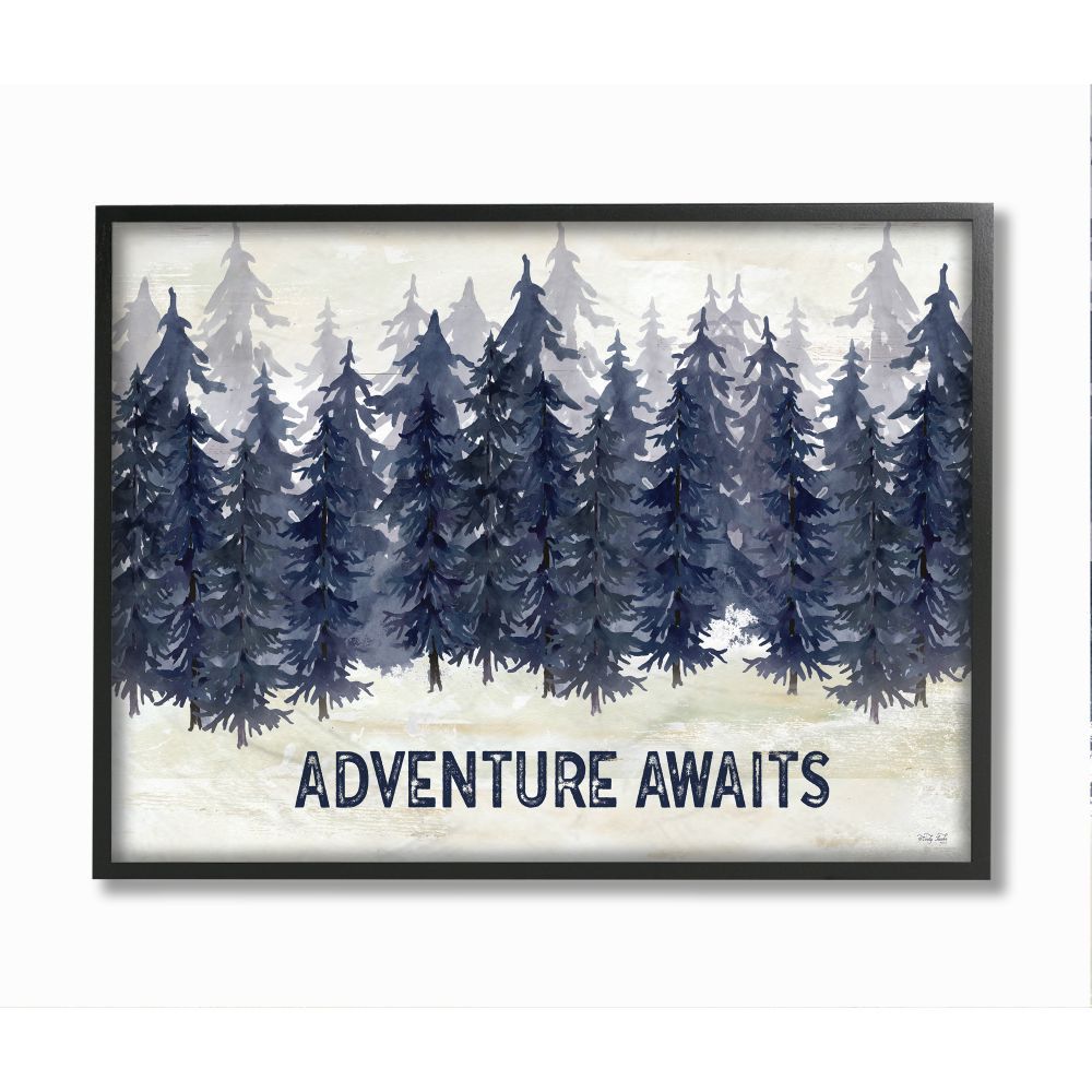 Stupell Industries Adventure Awaits Quote Blue Pine Tree Forest Scene Framed Wall Art Design by C... | Walmart (US)