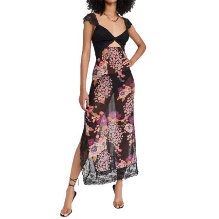 TFFR Women Long Floral Dress Lace Patchwork Cutout V-Neck Sleeveless Bodycon Dress Summer Slit Ba... | Walmart (US)