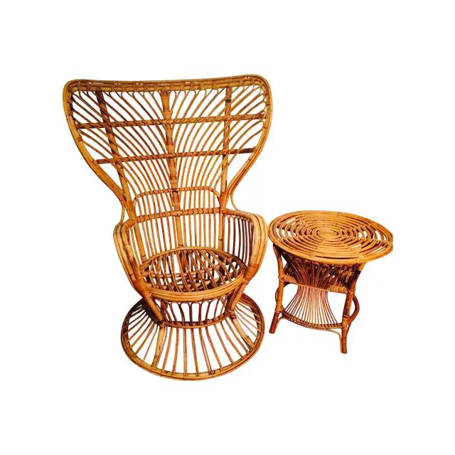 Vintage 1970s Rattan Chair & Side Table | Chairish