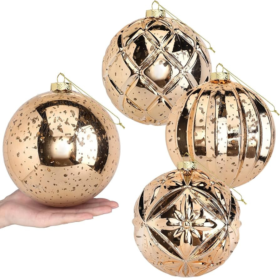 Amyhill 4 Pcs Extra Large Glass Mercury Christmas Ball Ornaments 5" Champagne Gold Christmas Hang... | Amazon (US)