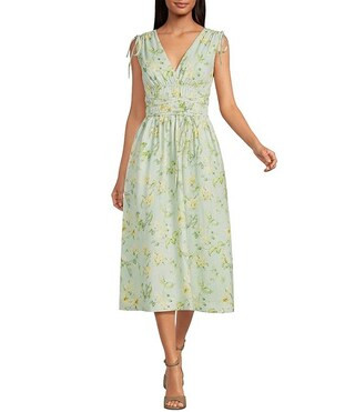 Rylee Floral Print V-Neck Sleeveless A-Line Midi Dress | Dillard's