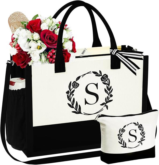 YOOLIFE Mothers Day Gifts - Initial Canvas Tote Bag Makeup Bag, Personalized Gifts for Women Mom ... | Amazon (US)