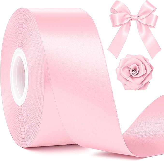 Fullive 1 1/2 Inch Pink Ribbon, 30 Yards Pink Ribbon for Gift Wrapping, Polyester Satin Valentine... | Amazon (US)