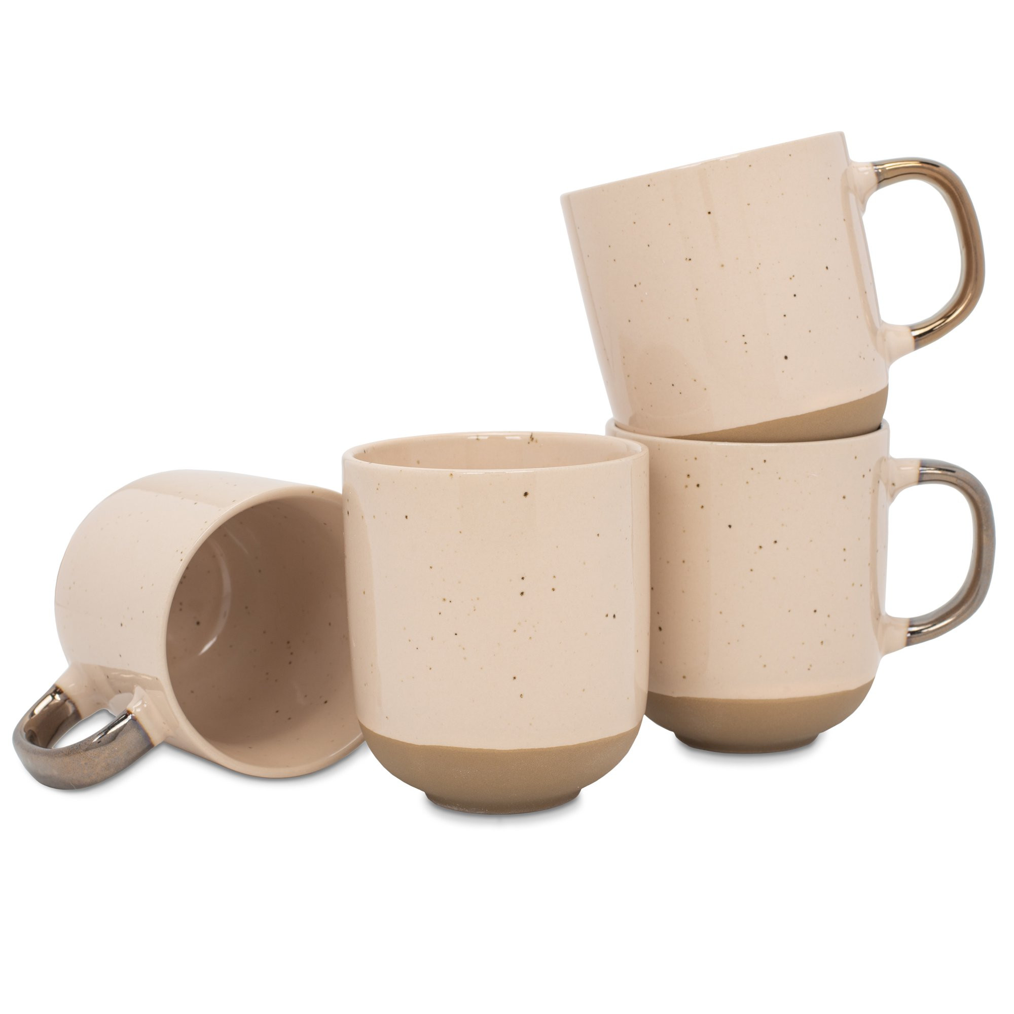 Elanze Designs Speckled 16 ounce Ceramic Mugs With Metallic Handle Set of 4, Tan | Walmart (US)