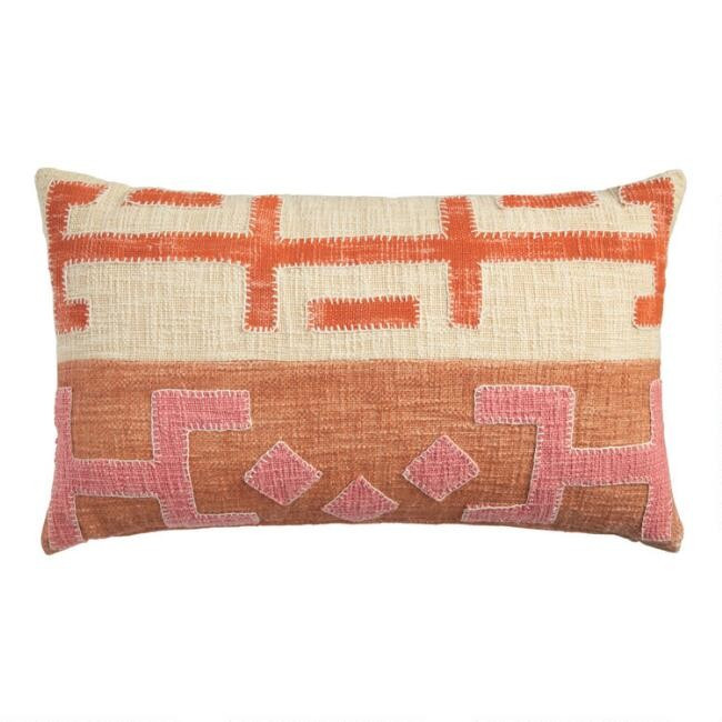 Pink and Orange Kuba Applique Lumbar Pillow | World Market