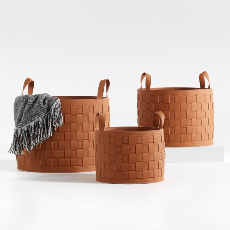Taka Woven Vegan Leather Baskets | Crate & Barrel | Crate & Barrel