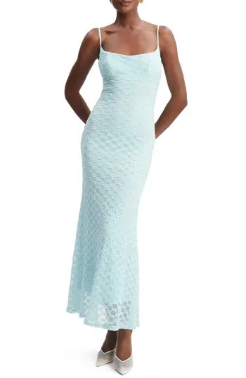 Bardot Adoni Floral Embroidered Mesh Slipdress in Aqua at Nordstrom Rack, Size 10 | Nordstrom Rack