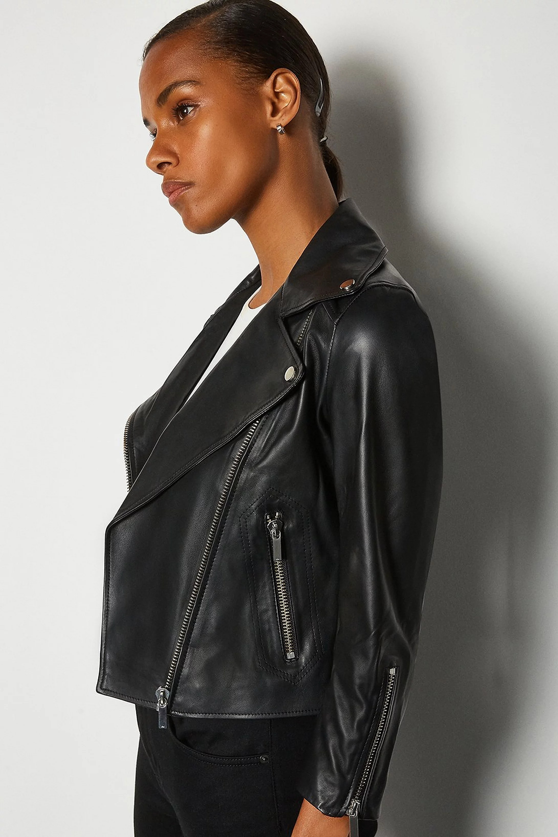 Shrunken Leather Biker Jacket | Karen Millen UK & IE