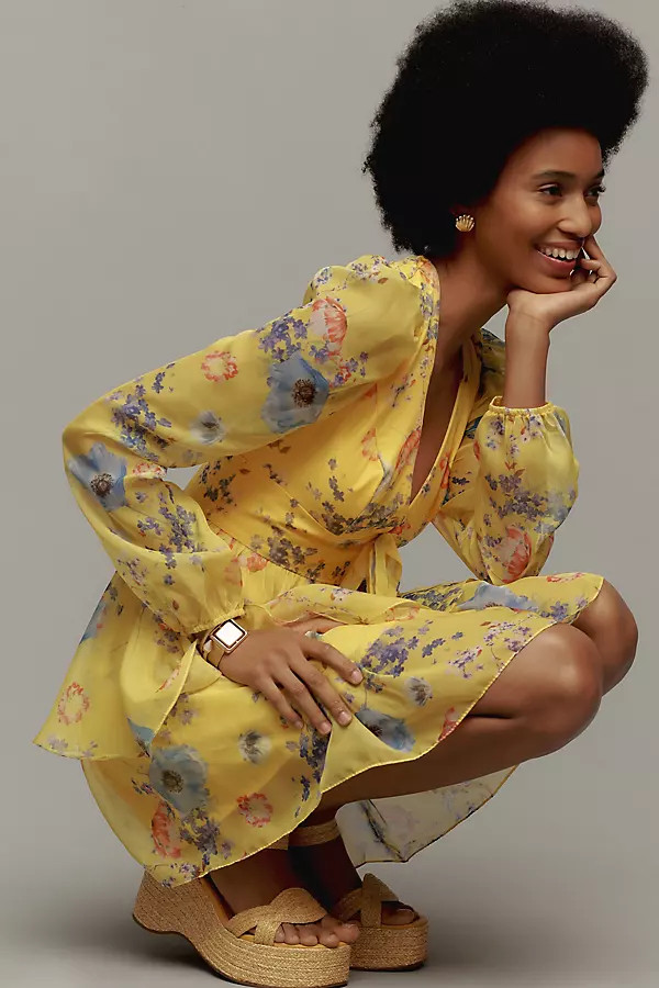 Mac Duggal Long-Sleeve V-Neck Mini Dress | Anthropologie (US)