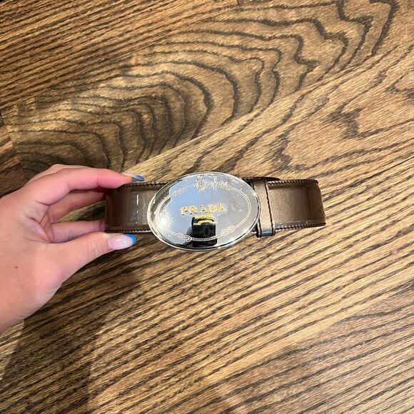 silver brown prada saffiano leather belt | Poshmark
