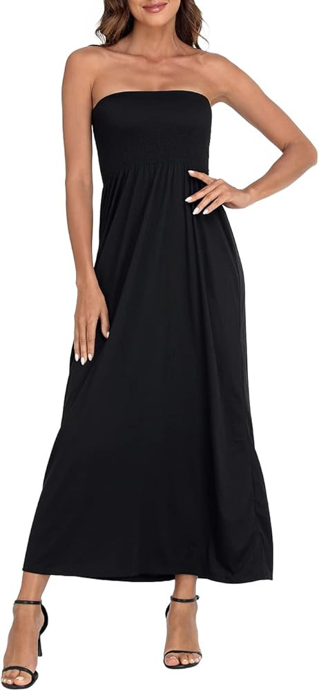 HDE Women's Strapless Maxi Dress Plus Size Tube Top Long Skirt Sundress Cover Up | Amazon (US)