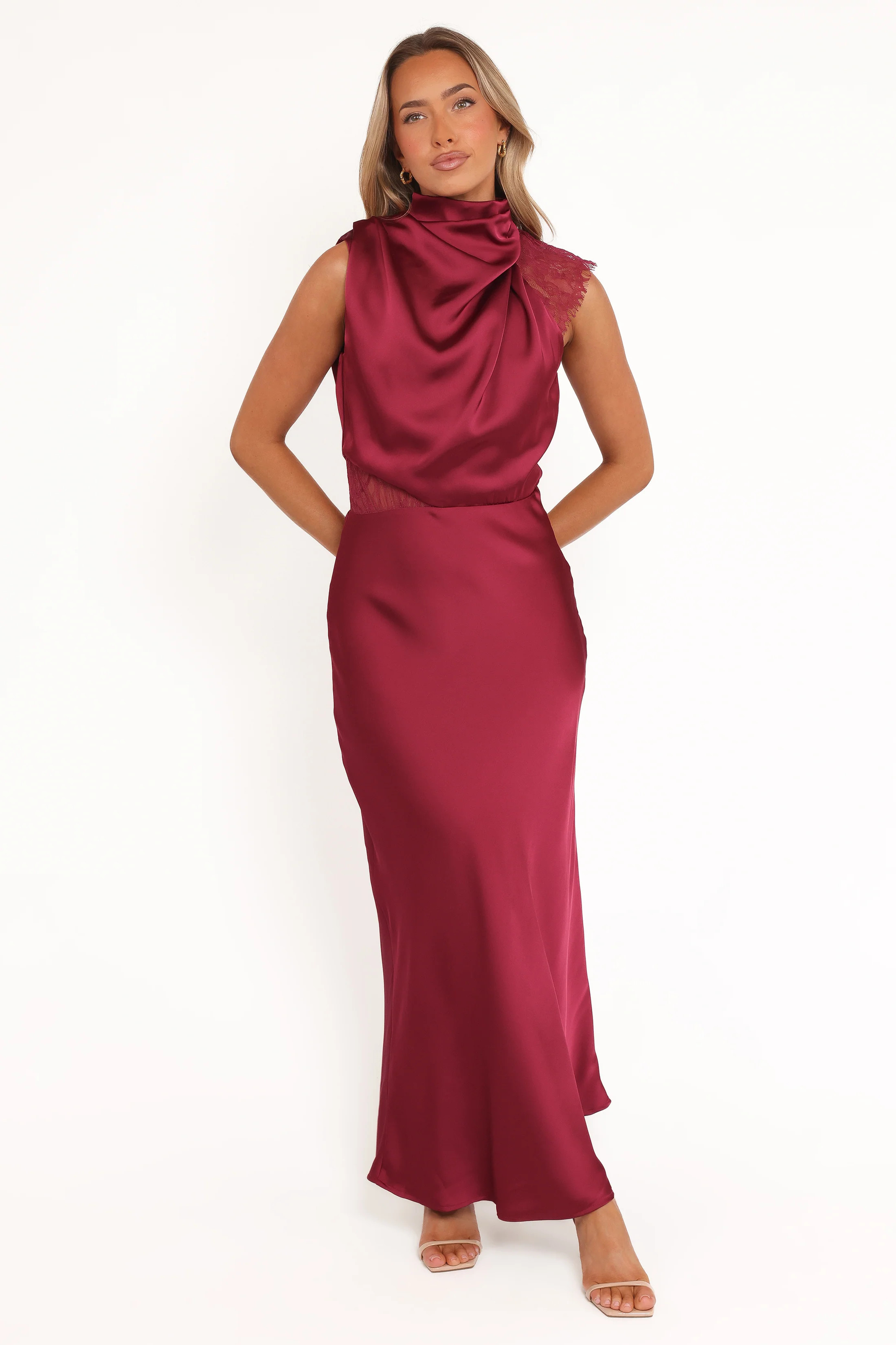 Anabelle Halter Neck Lace Maxi Dress - Berry | Petal & Pup (US)