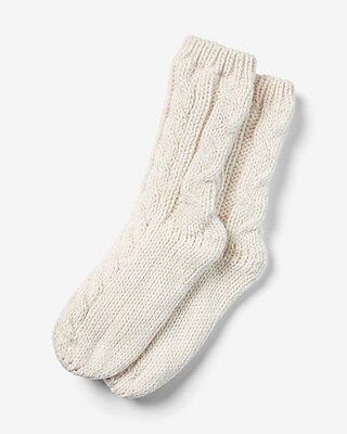 Fleece Lined Cable Knit Socks Women's Ivory | Express