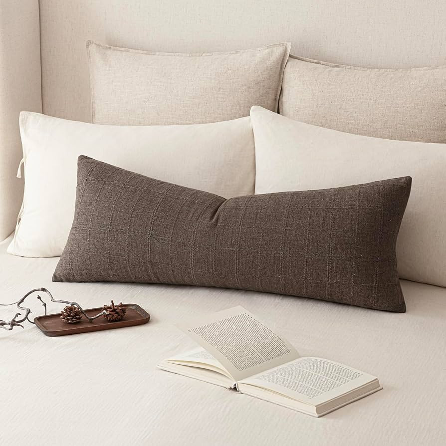 Foindtower Set of 1 Decorative Linen Check Throw Pillow Cover Neutral Farmhouse Lumbar Cushion Co... | Amazon (US)