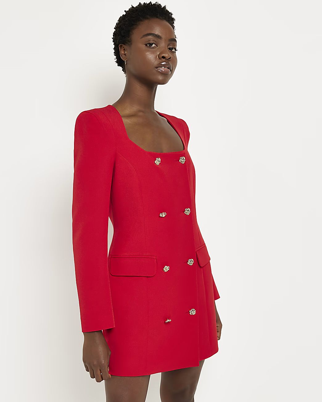 Red double breasted blazer dress | River Island (US)