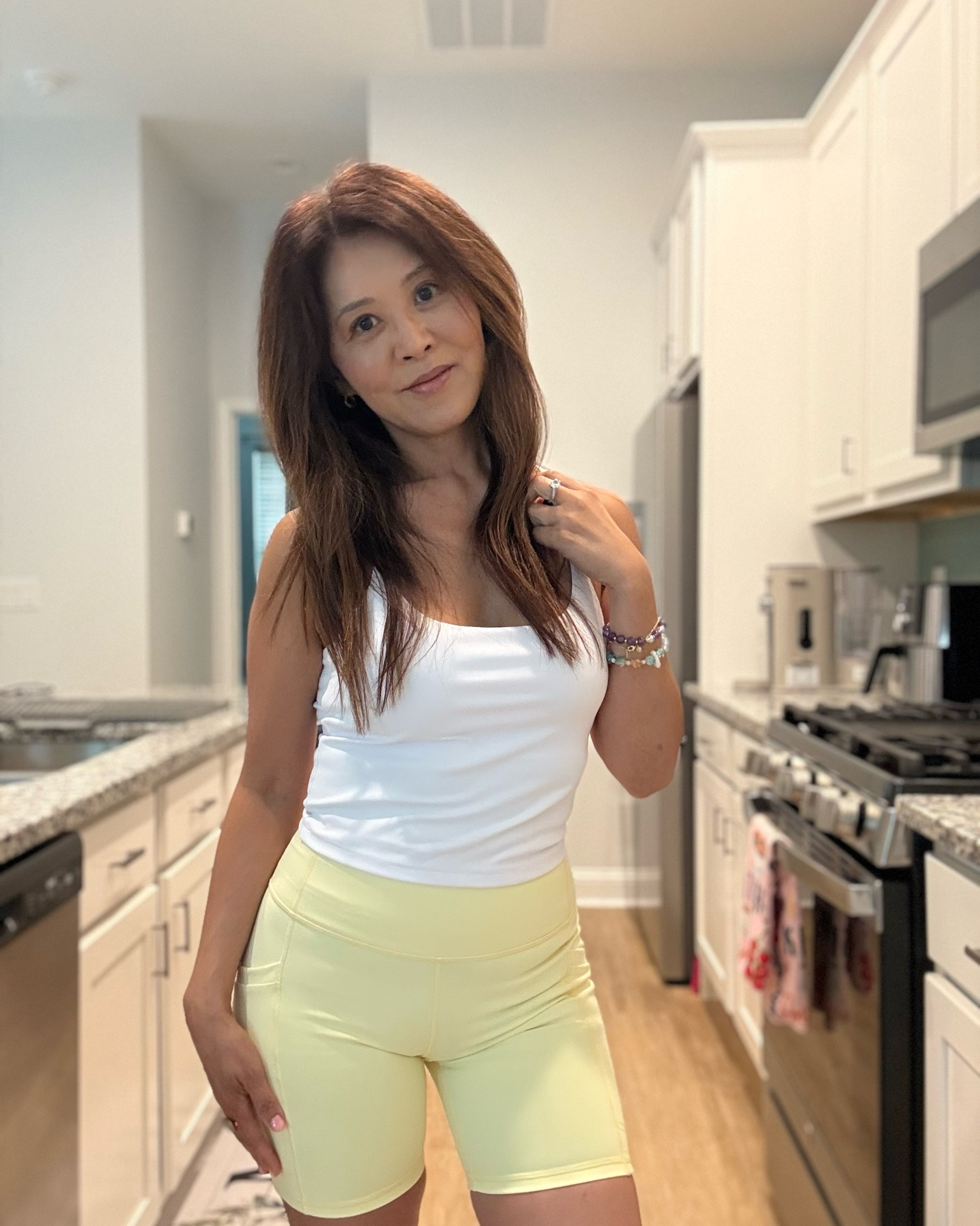 Fabletics Principal built in bra tank with on the go power hold high waisted shorts 6”. ￼ Both in size small.

#LTKgrwm #LTKfitnessgoals #LTKootd