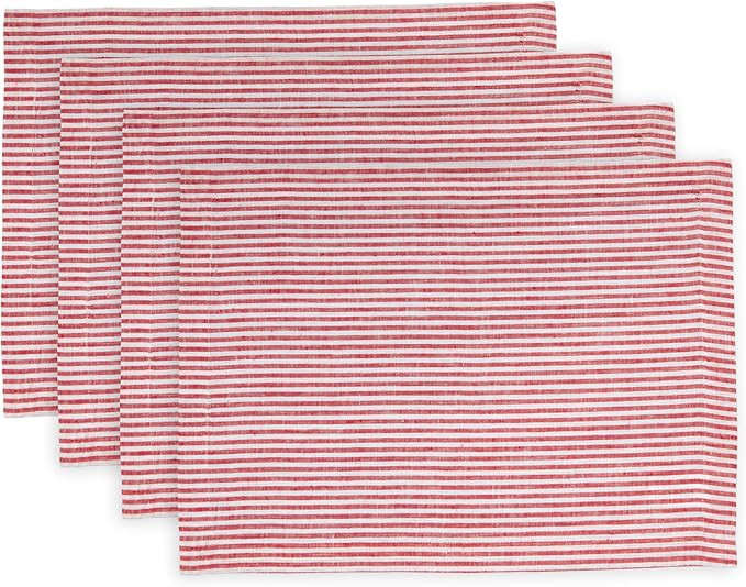 Solino Home Stripe Linen Placemats Set of 4 – 100% Pure Linen Red and White Christmas Placemats... | Amazon (US)
