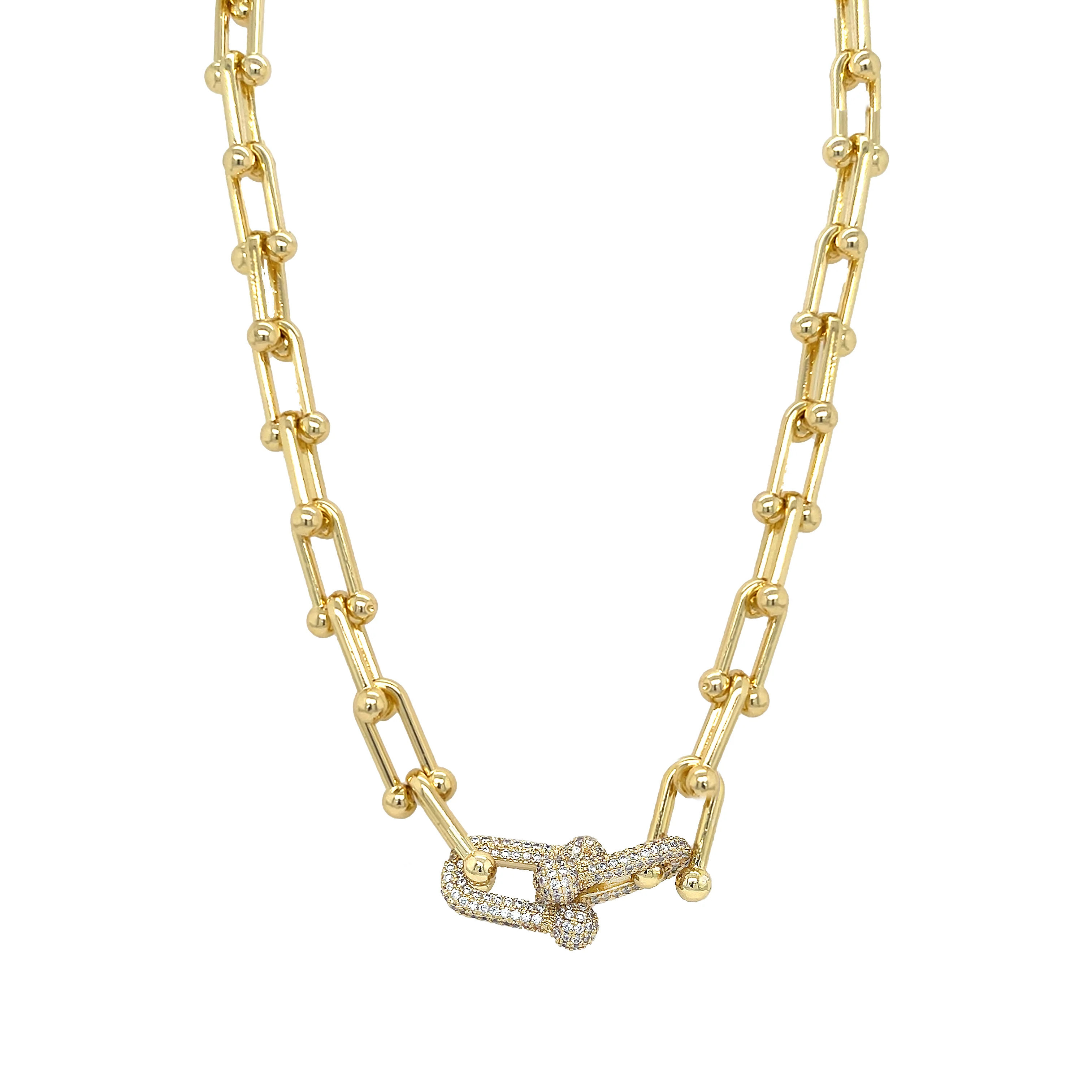 Yellow Gold Pave Link Necklace | Jennifer Miller Jewelry