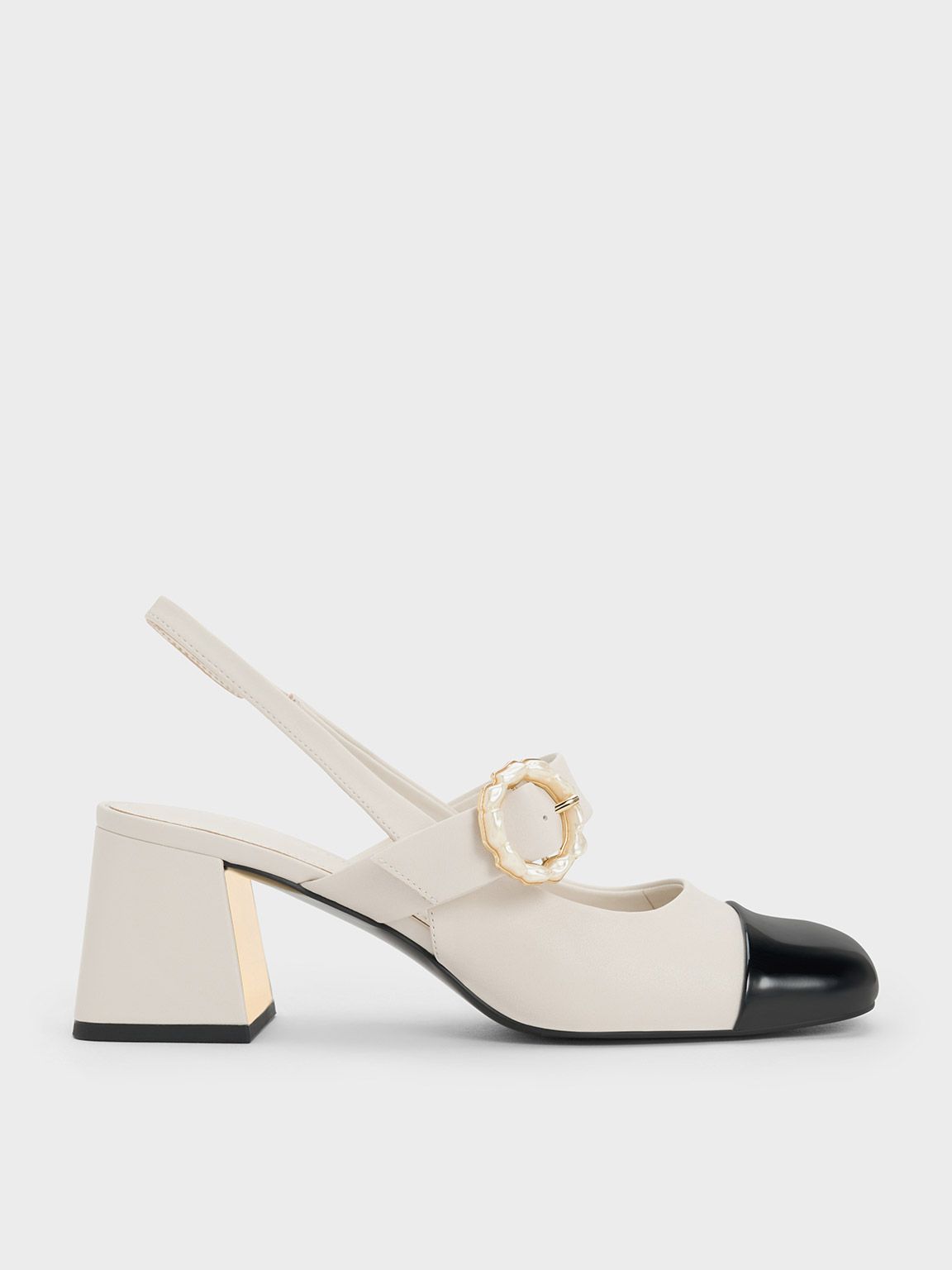 Patent Two-Tone Pearl Buckle Slingback Pumps
 - Multi | Charles & Keith US