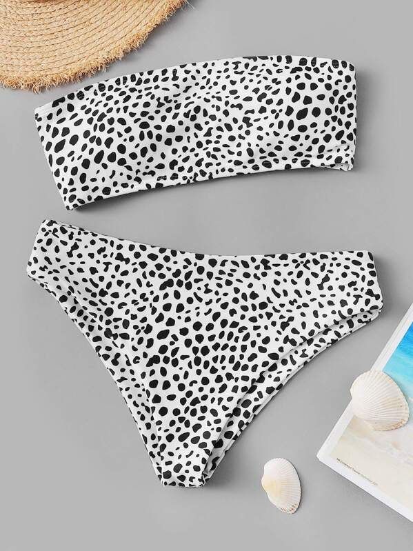 Dot Print Bandeau With Panty Bikini Set | SHEIN