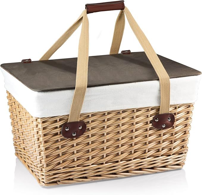 PICNIC TIME Canasta Grande Wicker Picnic Baskets, 18 x 15 x 13, Beige Canvas with Brown Lid | Amazon (US)