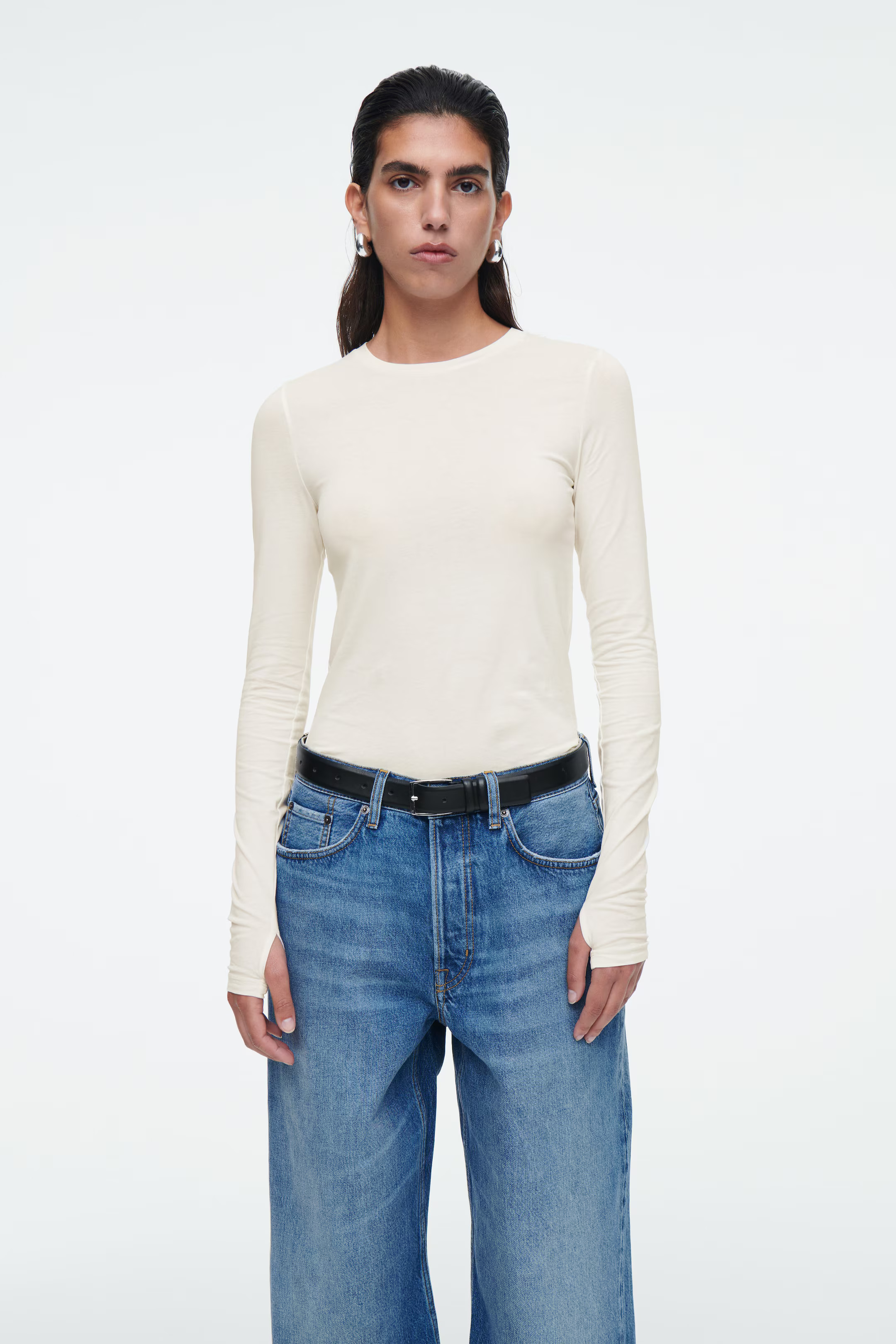 SLIM-FIT LONG-SLEEVE TOP - WHITE | COS (AU)