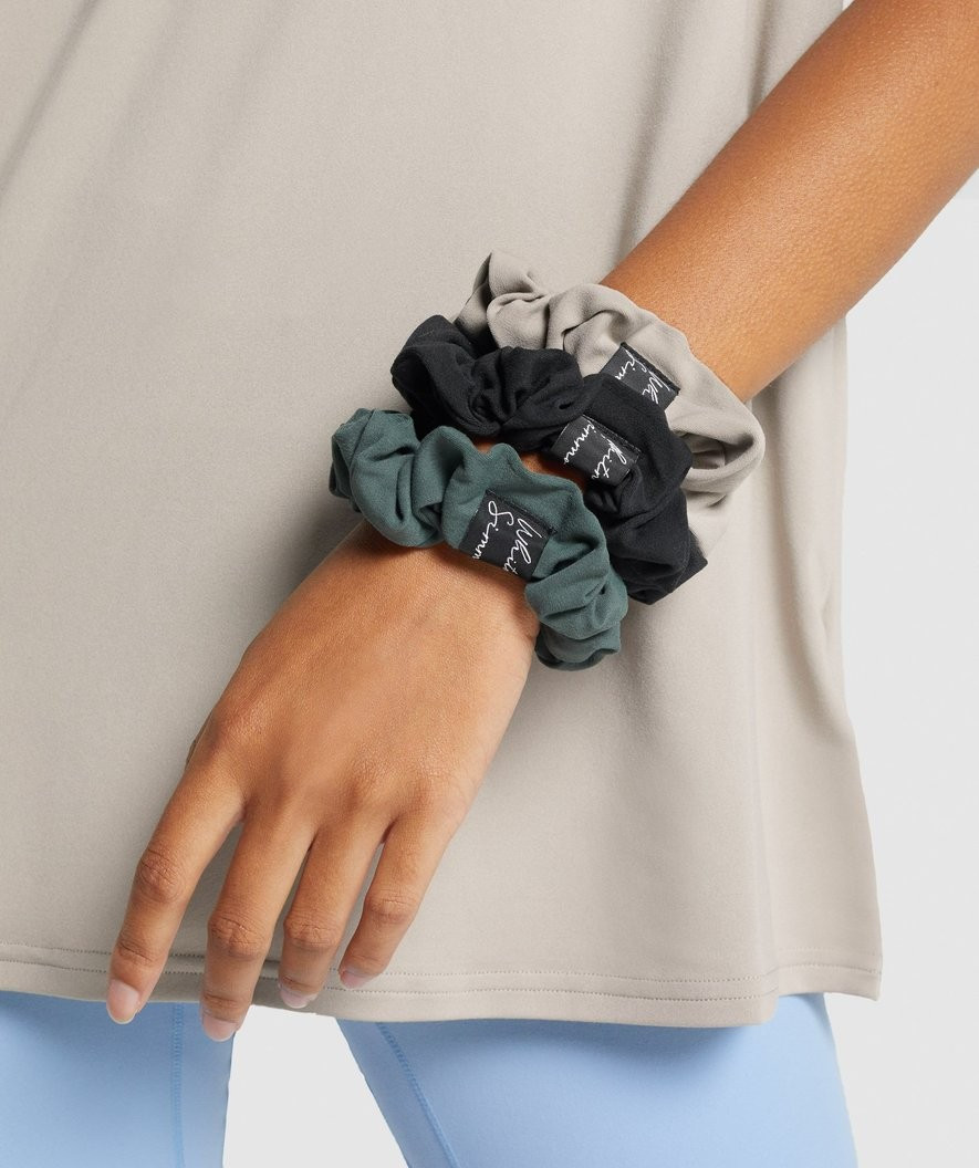 Gymshark Whitney Scrunchies 3pk - Eucalyptus/Mink/Black | Gymshark (Global)