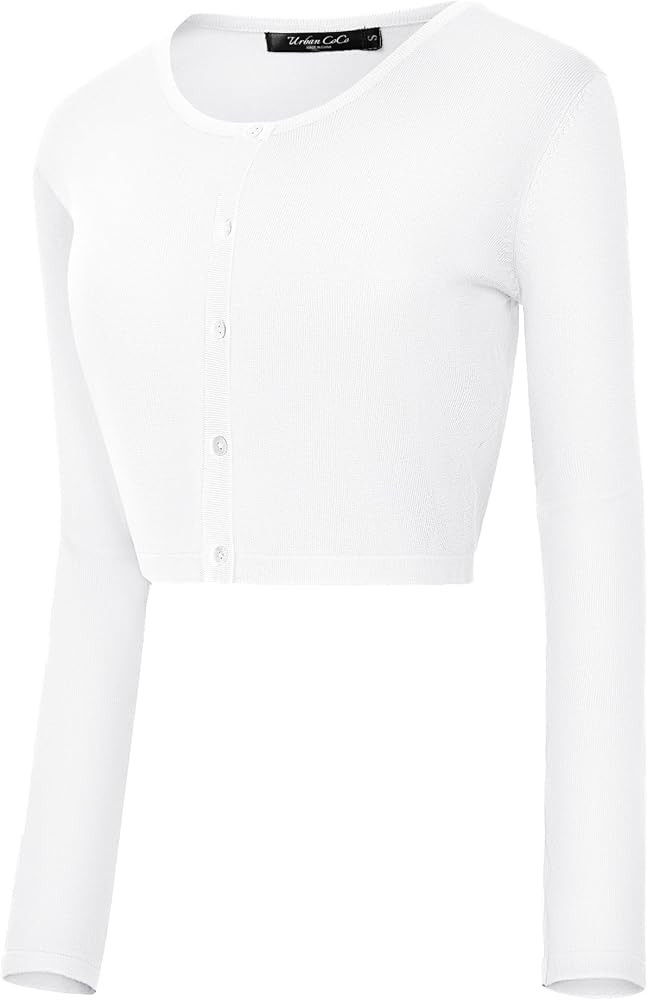 Urban CoCo Women's Long Sleeve Button Up Cropped Cardigan Sweaters for Women Crew Neck Short Bole... | Amazon (US)