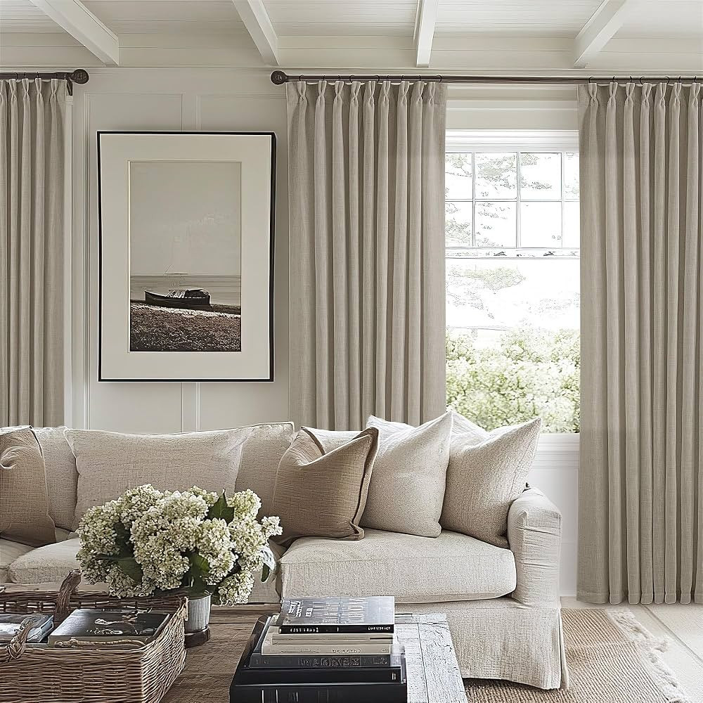 Pinch Pleated Linen 102 Inch Curtains 60 Inch Width for Living Room Divider Light Filtering Semi ... | Amazon (US)