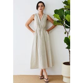 V-Neck Buttoned Sleeveless Dress in Linen | Chicwish