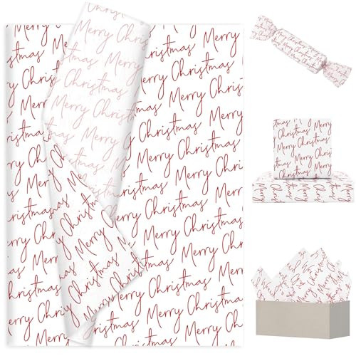 JarThenaAMCS Merry Christmas Tissue Paper Red DIY Art Craft Tissue 14 x 20 Inch Xmas Wrapping Paper for Winter Birthday Wedding DIY Craft Gift Packing, 60 Sheet | Amazon (US)