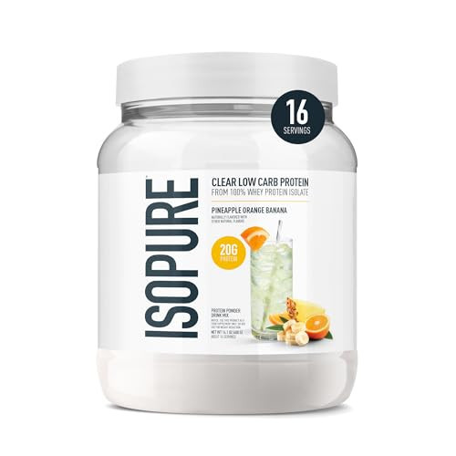 Isopure Clear Whey Isolate Protein Powder, Lactose Free, Gluten Free, Naturally Flavored, Pineapple Orange Banana, 20g Protein Per Serving, 14.1 Oz, 16 Servings (Packaging May Vary) | Amazon (US)