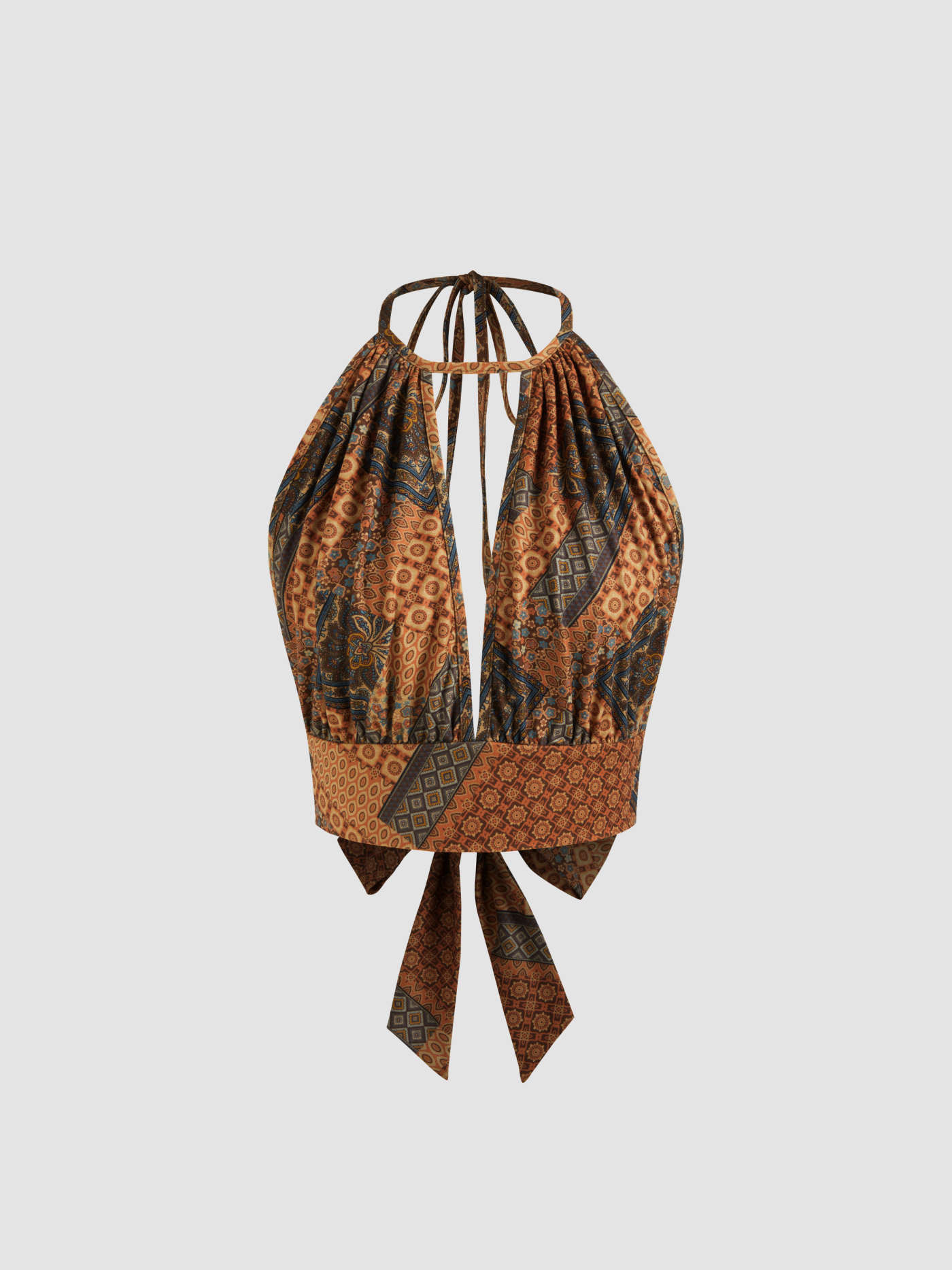 Woven Halter Aztec Knotted Back Crop Top | Cider