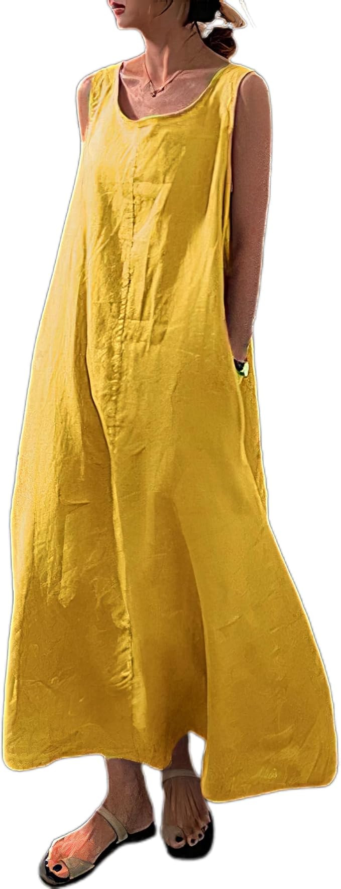 Akivide Women's Sleeveless Cotton Linen Maxi Dress Casual Loose Summer Beach Vacation Flowy Shift... | Amazon (US)