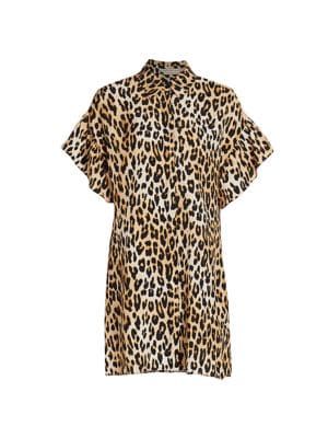 Jude Ruffle-Sleeve Leopard Shirtdress | Saks Fifth Avenue