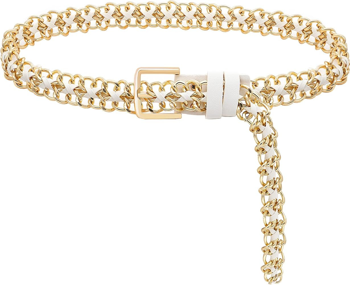 Glamorstar Gold Metal Punk Belts Leather Chain Waist Belt for Women Dresses | Amazon (US)