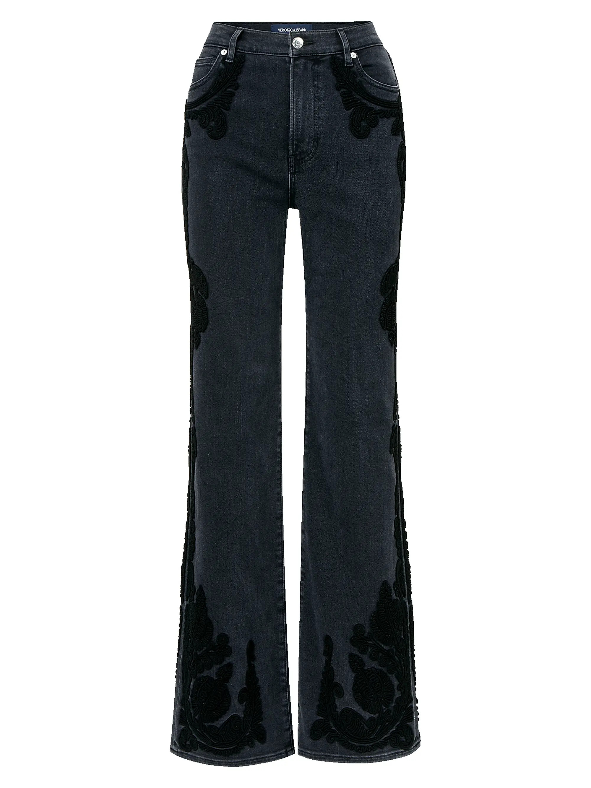 Veronica Beard Crosbie Appliqué High-Rise Wide-Leg Jeans | Saks Fifth Avenue | Saks Fifth Avenue