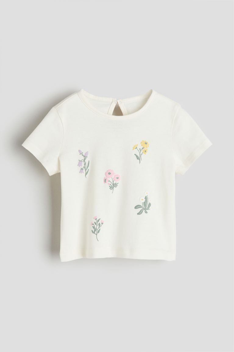Motif-detail Cotton Top - Cream/flowers - Kids | H&M US | H&M (US + CA)