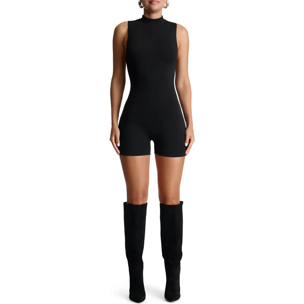 Naked Wardrobe Funnel Neck Romper in Black at Nordstrom, Size X-Small | Nordstrom