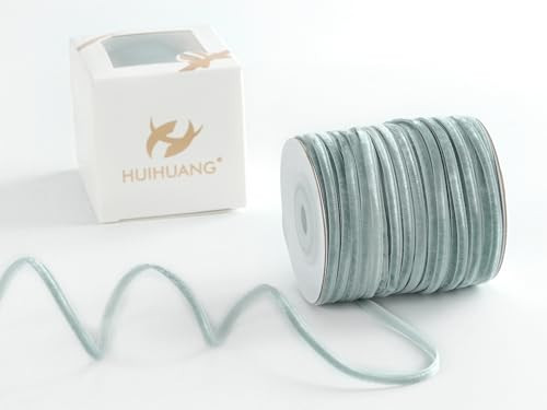 HUIHUANG Dusty Blue Velvet Ribbon 1/8 inch x 50 Yards Thin Velvet Ribbons Single Face Vintage Blue Ribbon for Gift Wrapping, Christmas Ornaments, Wedding Invitations, DIY Crafts, Tags | Amazon (US)