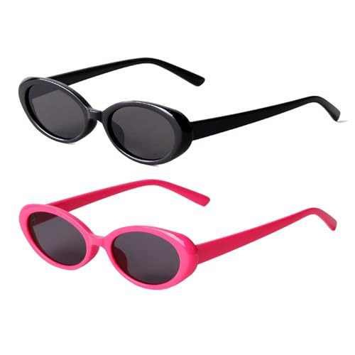 VIA LEECA Retro Oval Sunglasses Women 90s Tiny Black Hot Pink Small Trendy Fashion Vintage Narrow Sun Glasses Tinted UV400 Protection Party Aesthetic Accessories Gift | Amazon (US)