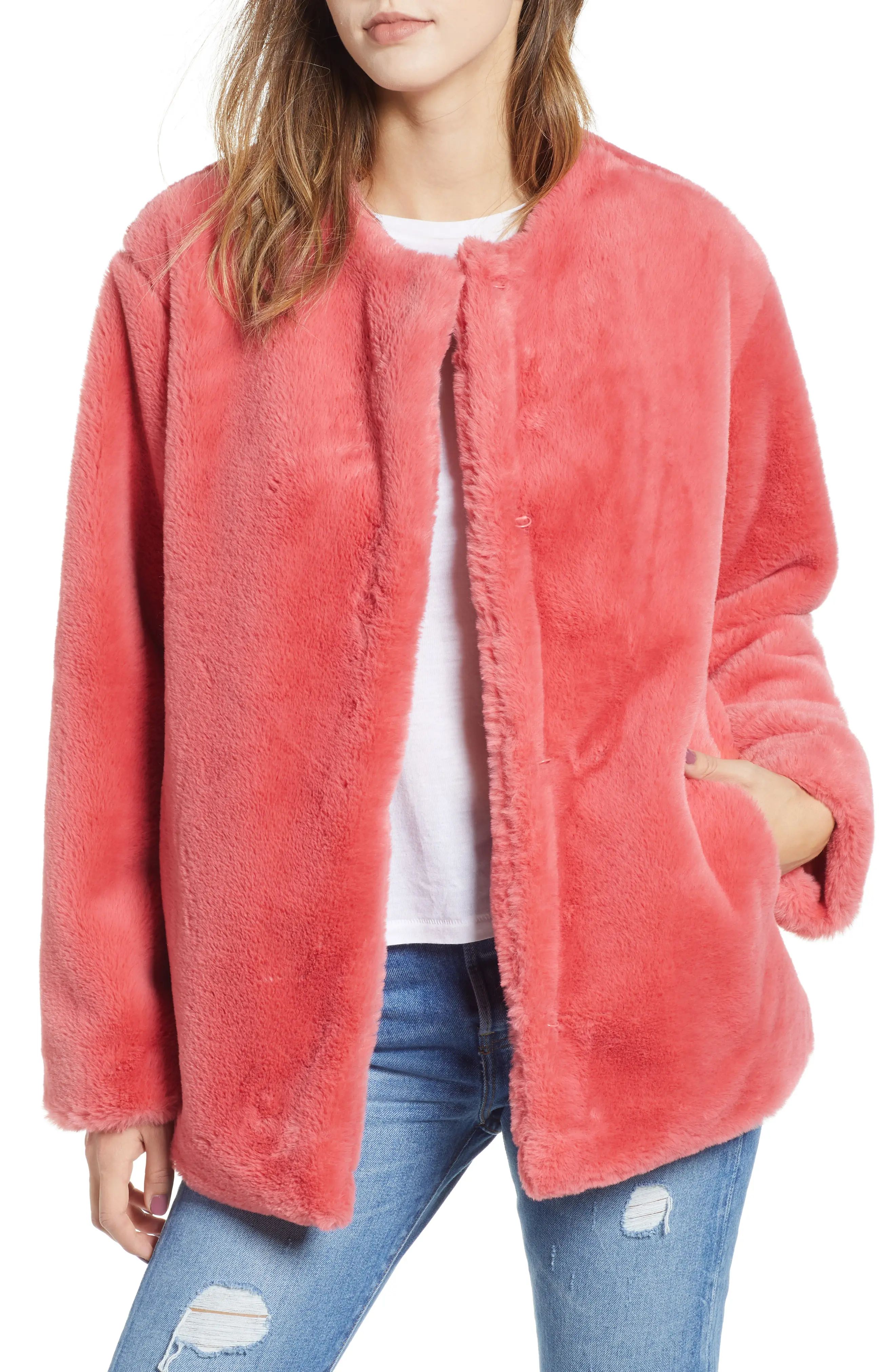 Women's Bernardo Borg Faux Fur Jacket, Size X-Small - Pink | Nordstrom