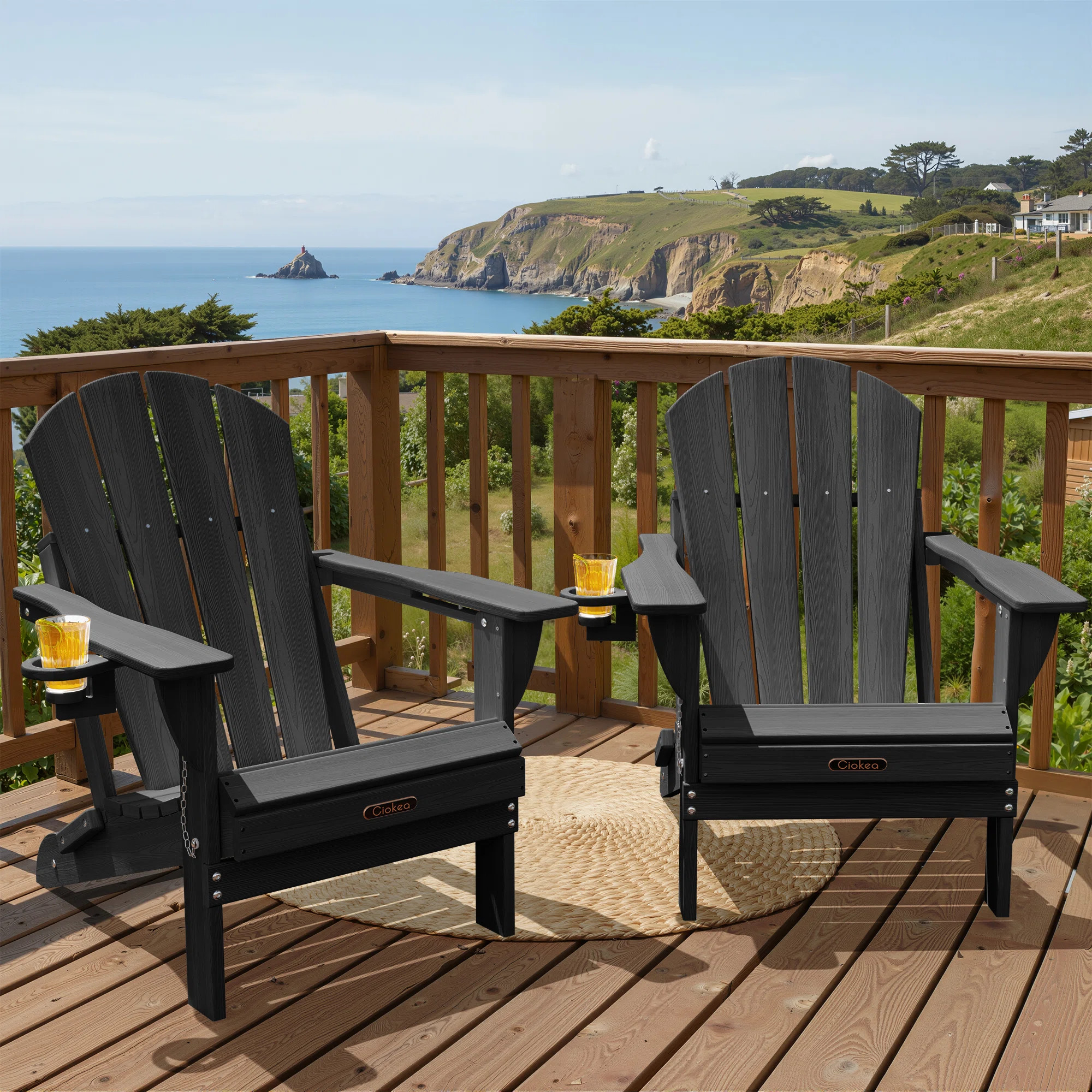 Outdoor Adirondack Chair Set Weather-Resistant HDPE Foldable Patio Chair Fire Pit Chair with Cup ... | Wayfair North America