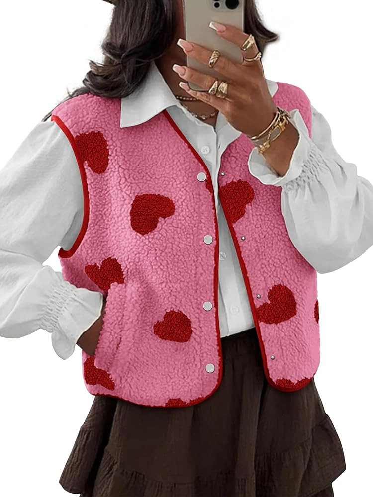 Womens Vests Outerwear Sherpa Fleece Jacket Fall Winter Heart Jacker Vest with Pocket S-2XL | Amazon (US)