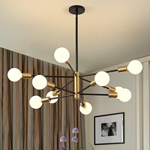Modern Sputnik Chandelier - KAISITE 10-Light Black and Gold Chandelier Height Adjustable Mid Cent... | Amazon (US)