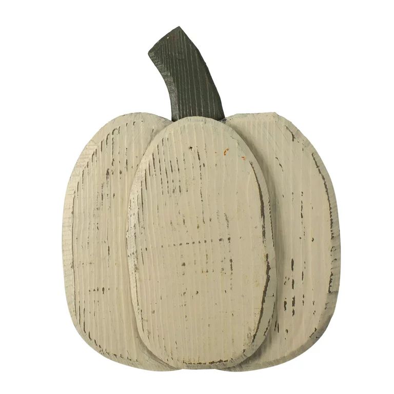 Northlight 10.5" Small White Wooden Fall Harvest Pumpkin with Stem | Walmart (US)