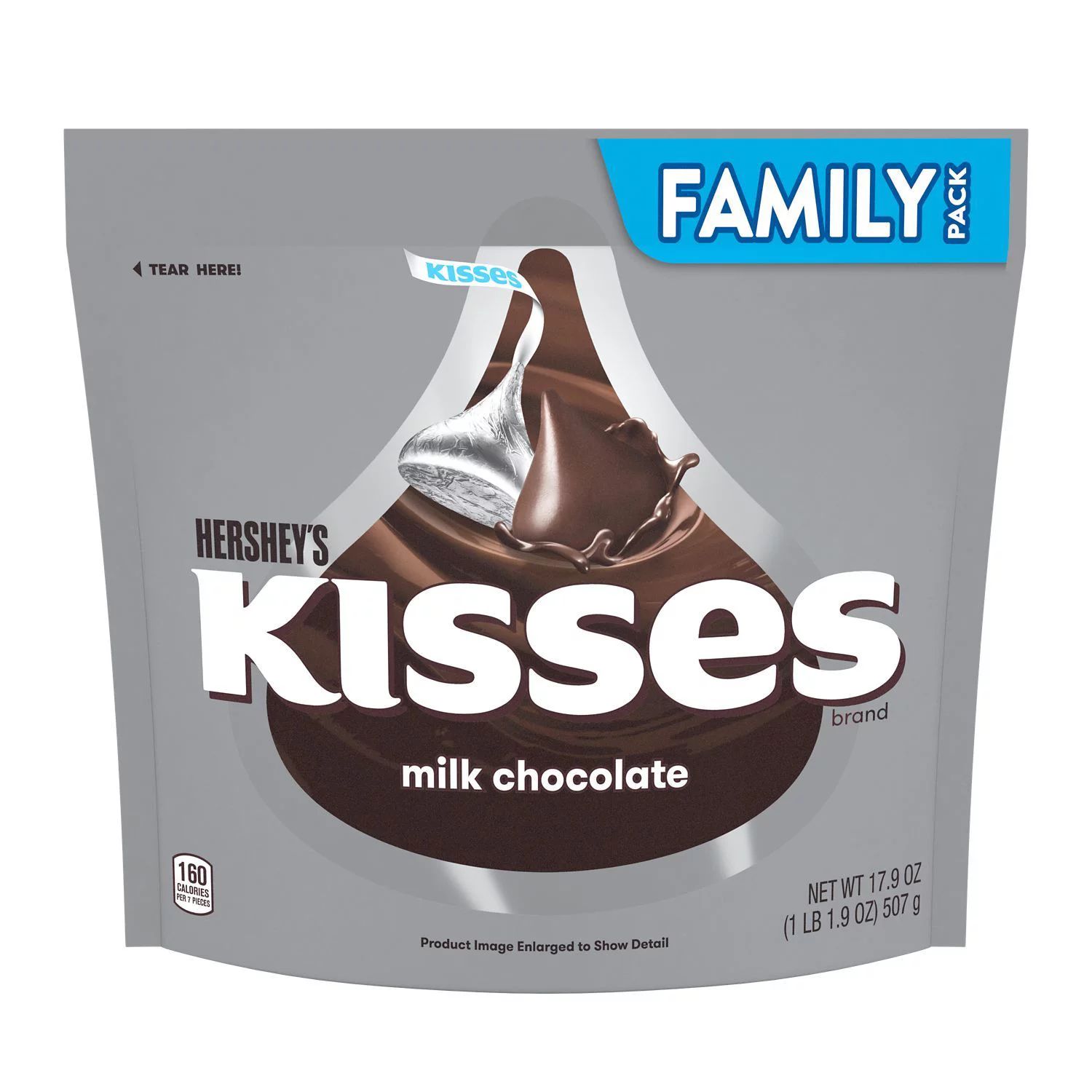 HERSHEY'S KISSES Milk Chocolate Candy, Individually Wrapped, 17.9 oz, Family Bag | Walmart (US)