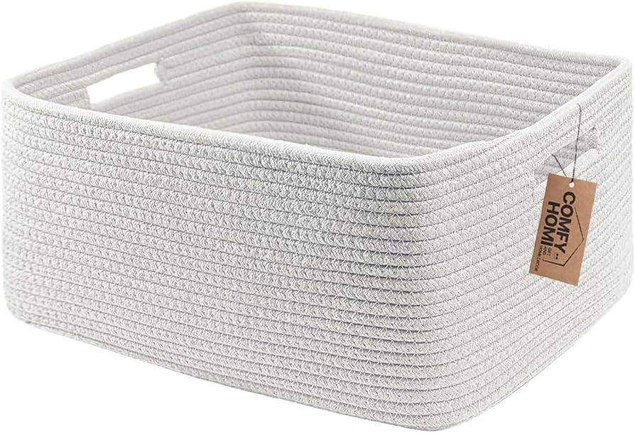 COMFY-HOMI Cotton Rope Woven Basket with Handles for Shelves,Toys,Book, Cloth Storage Baskets for... | Amazon (US)