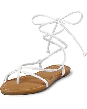 SANDALUP Lace up Sandals Tie up Dress Summer Flat Sandals for Women, Women's Casual Strappy Sanda... | Amazon (US)